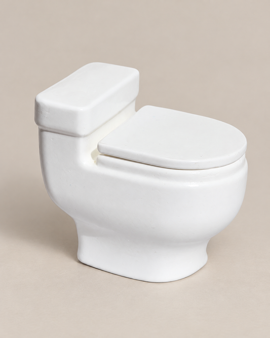 Poo in the Loo Candle miniature white toilet vessel with closed lid