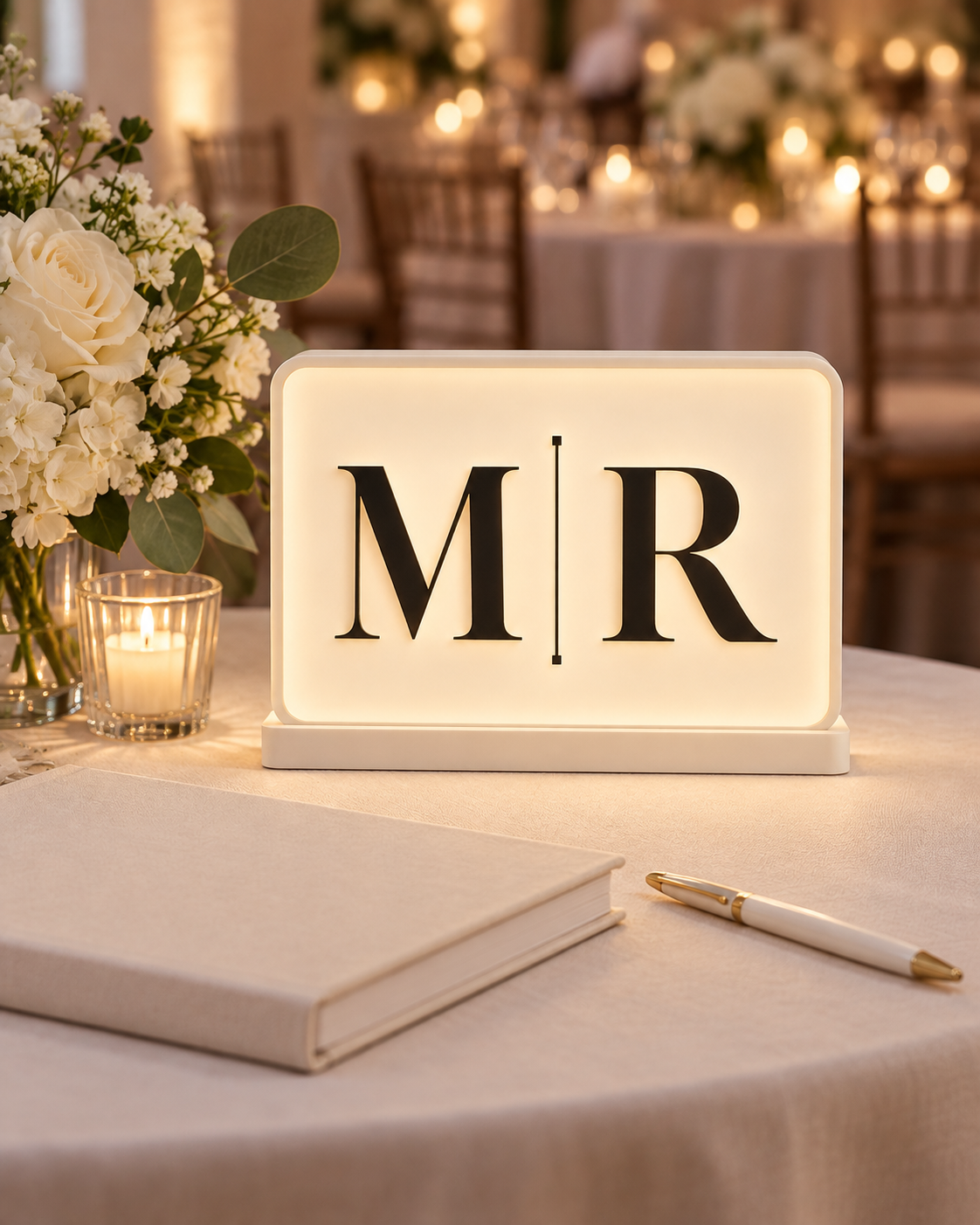 Rectangular M R monogram table light — personalized design mockup