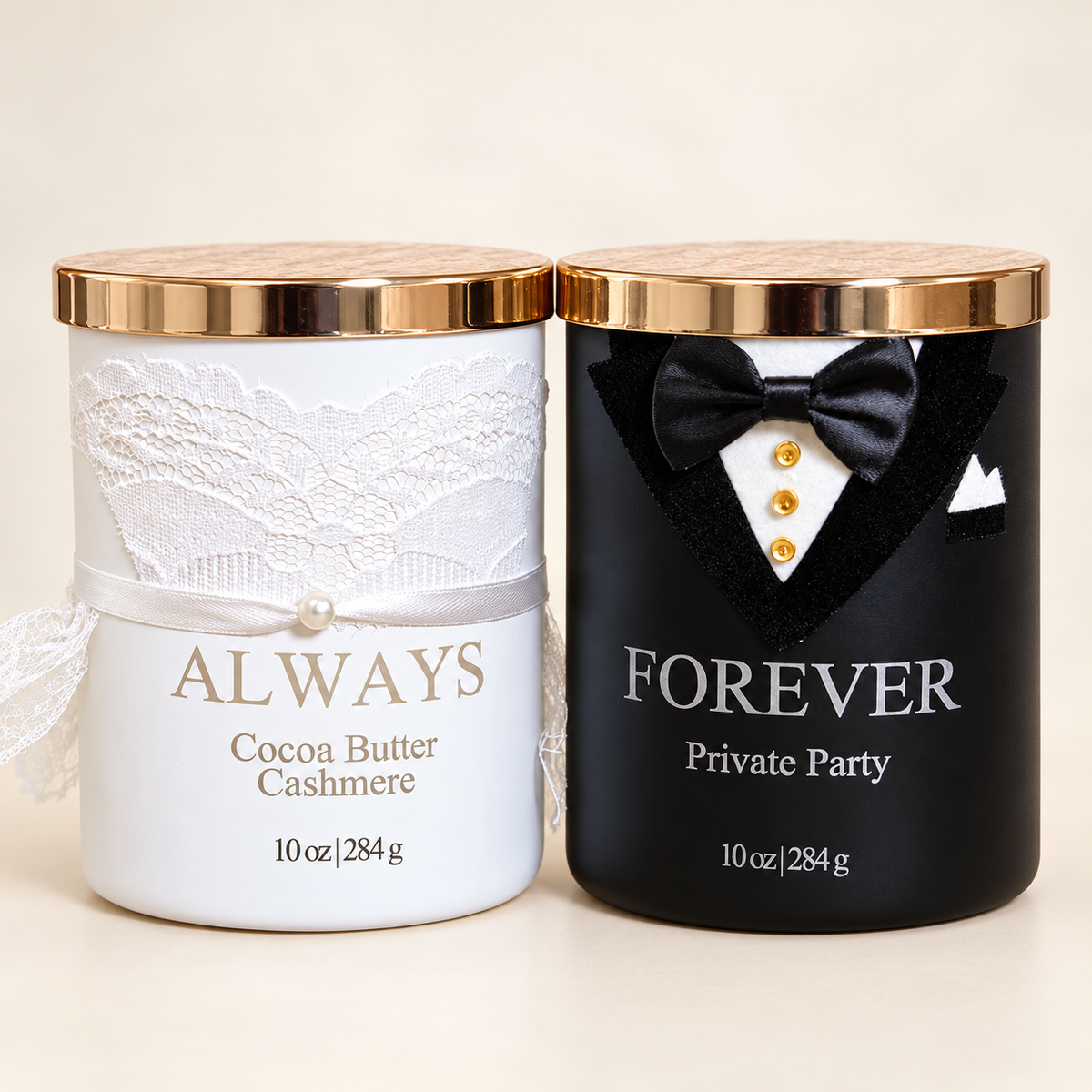 Actual handmade Always and Forever wedding candle pair