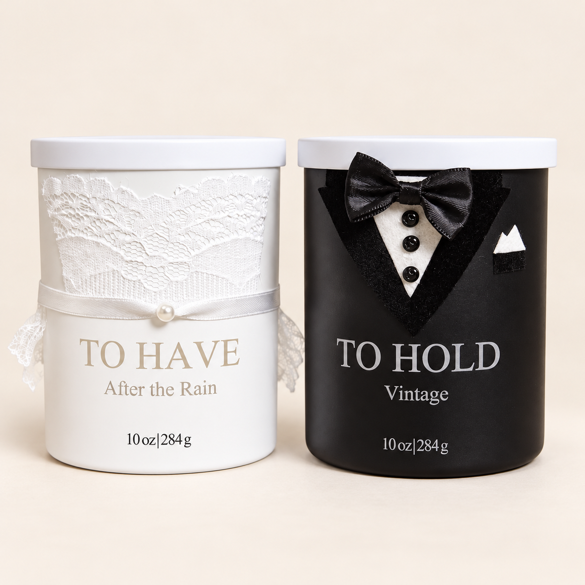 Actual handmade To Have and To Hold wedding candle pair